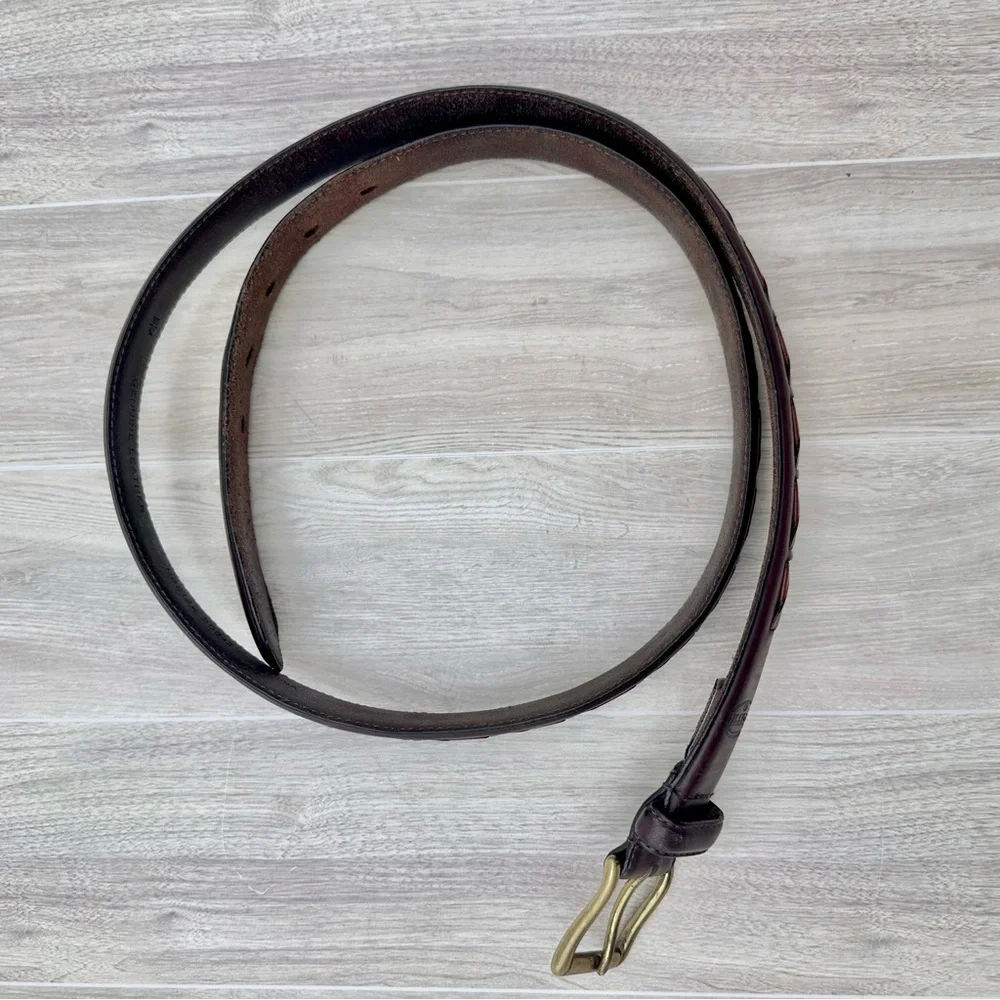 Fossil Men’s Genuine Brown Leather Belt Braided Woven Solid Brass Buckle | Sz 42